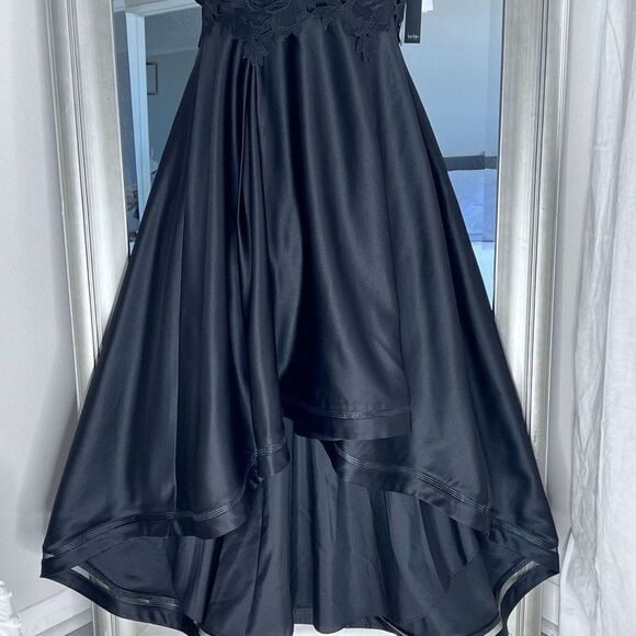 NICOLE MILLER NEW YORK High-Low Black Lace And Satin Dress 8 - Picture 3 of 12